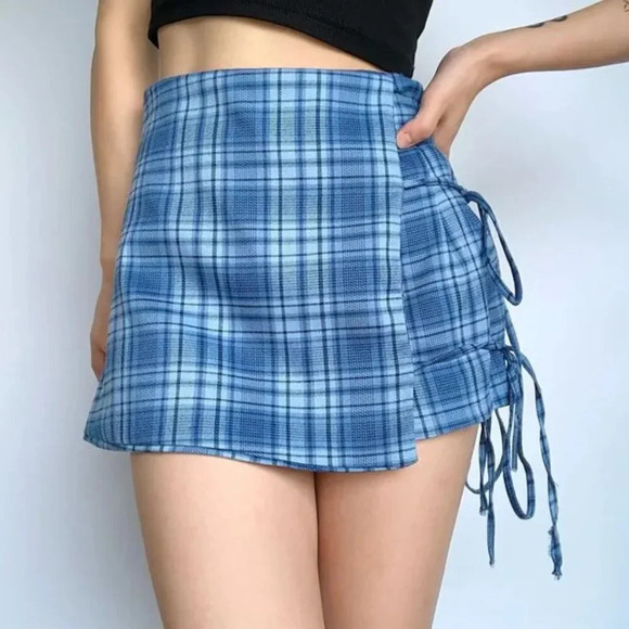Yesstyle Plaid Pink Mini Skort Skirt with Ties Balletcore Coquette - Picture 1 of 9